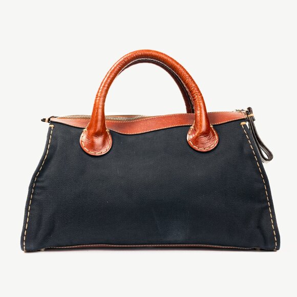 Chloe Edith Navy Canvas & Leather Trim Tote - Picture 4 of 15